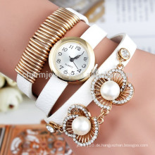 Neue 2015 Art- und Weisefrauen-Perlenarmbanduhren, Charme Quarz-Uhrdameart und weiseuhren lederner Bügel-beiläufige Armbanduhr BWL014